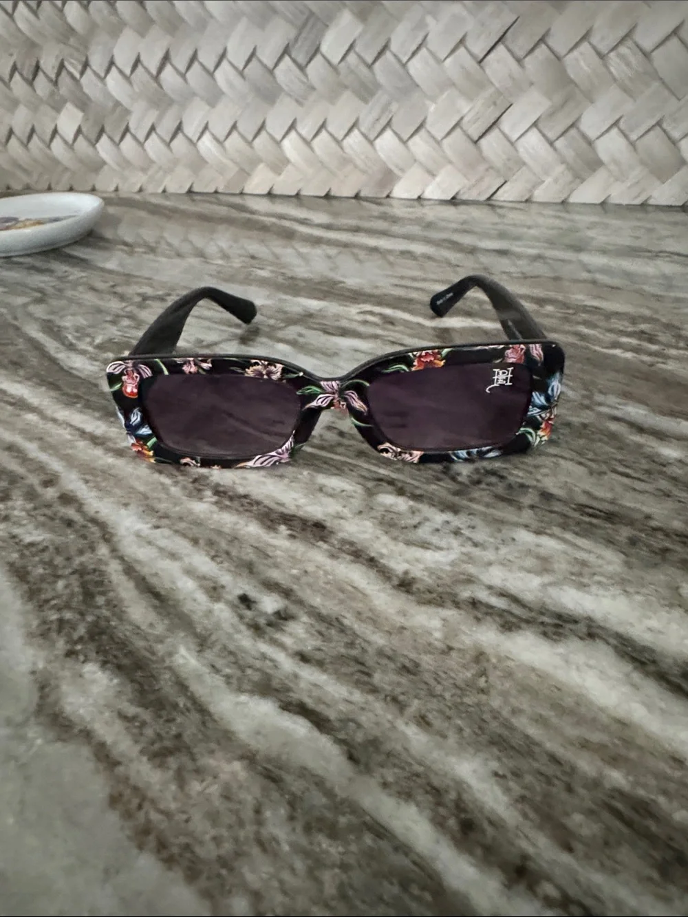 Ed Hardy Black Floral Rectangle Sunglasses